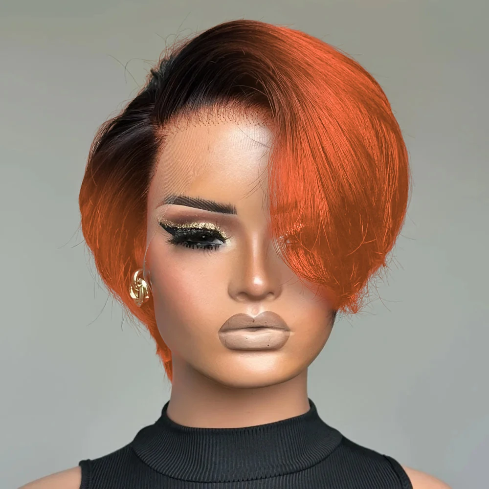 

13X4 парики фронта шнурка человеческие волосы парик стрижки пикси предварительно выщипанные короткие прямые парики боб для женщин