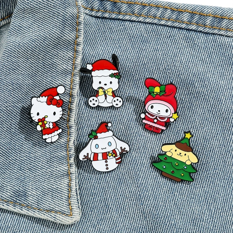 Hello Kitty brooch 7pcs Anime Cartoon Character Cute Enamel Pin Backpack Clothing Metal Badge Brooch Christmas for Friend Gift