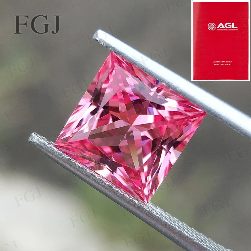 

Princess Square Cut Lab Grown Padparadscha With AGL Loose Gemstone Beads for Ring Necklace Jewelry Making Wholesale Price Charms