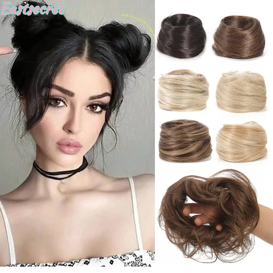 EASTSECRETMessy Straight Bun Chignon Donut Hair Pad Elastic Hair Rope Rubber Band Synthetic Hairpiece Hair Accessories for Women