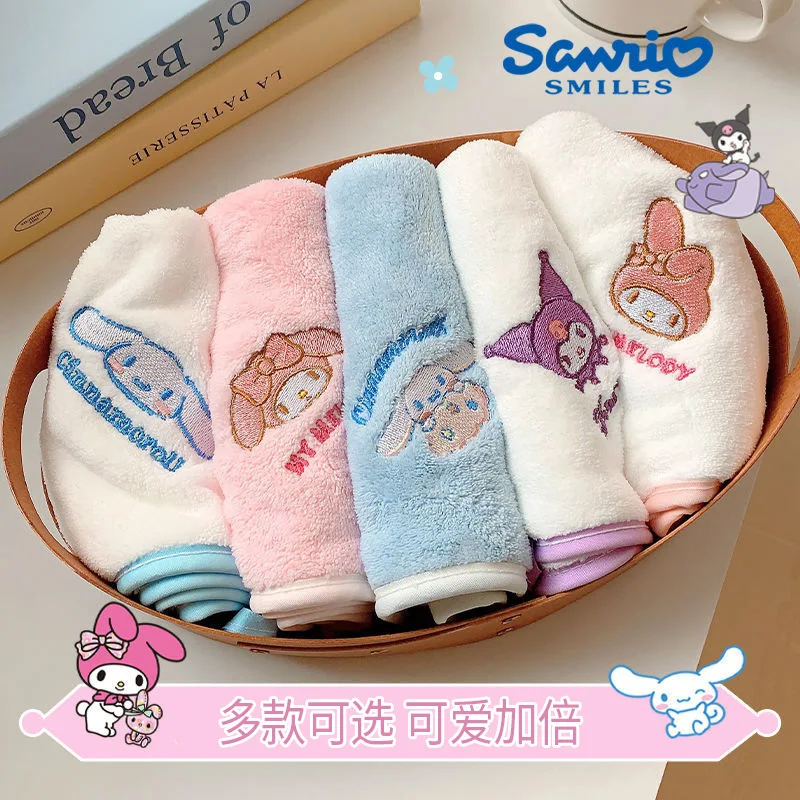 5Pcs Sanrio Cinnamoroll Towel Kuromi Cartoon Absorbent Face Wash Bath Dry Hair Towel Soft Coral Velvet Embroidery Towel Gifts