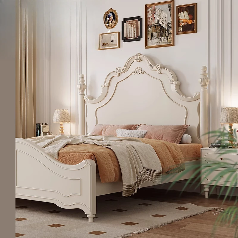 Princess bed, girl bedroom white bed French double bed, master bedroom new solid wood bed