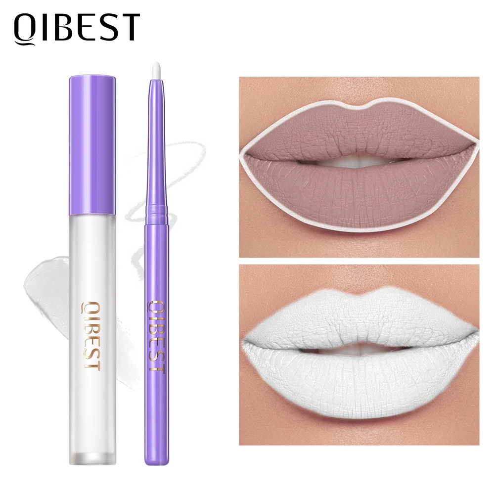 QIBEST Matte Lipstick Lipliner Sets Cosmetics Waterproof Long Lasting Nude Red Liquid Matte Lipstick Lips liner Pencil Lipgloss