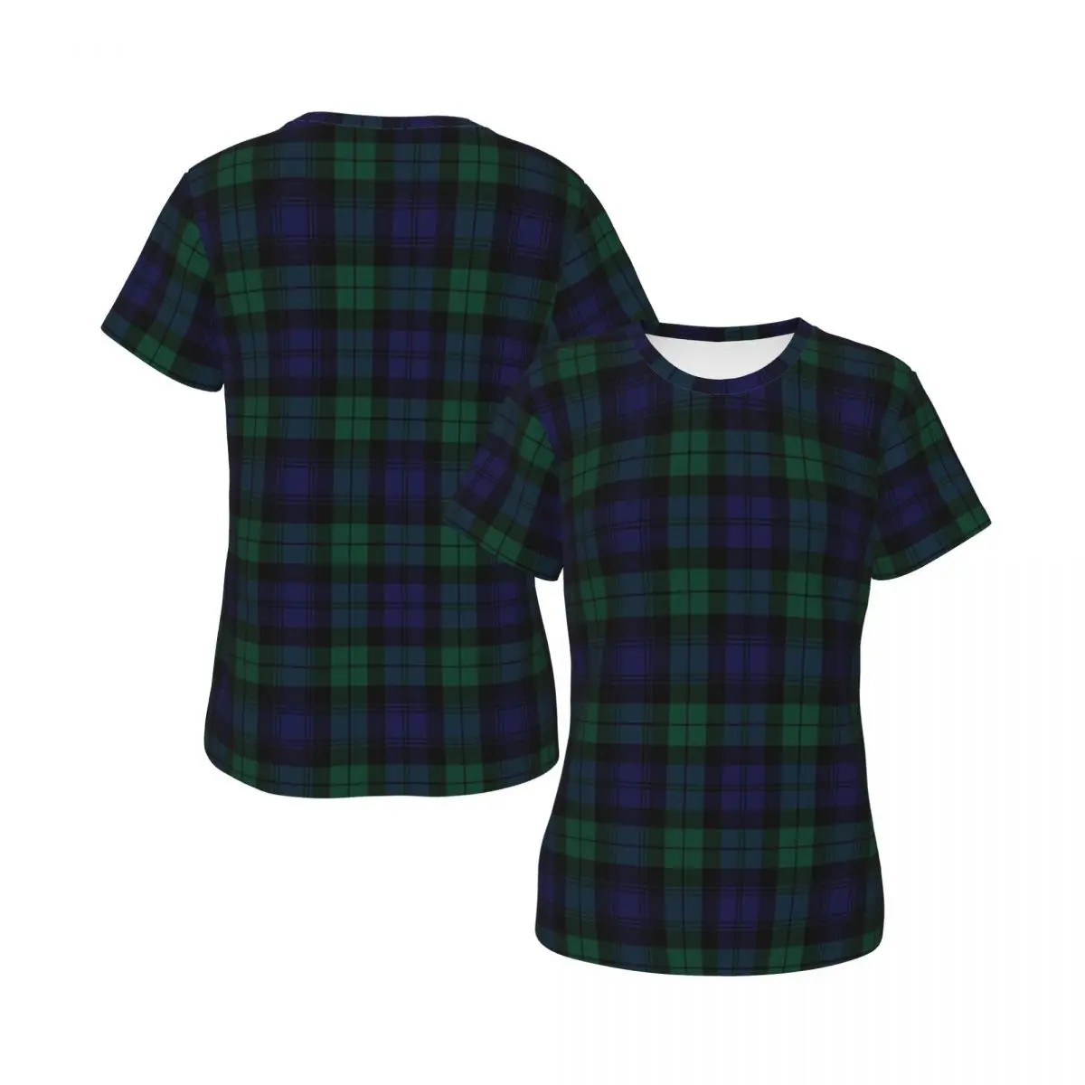 Blackwatch Tartan Modern Cute Blue And Green Plaid T-Shirt for Women O-Neck Streetwear T Shirts Women's Short Sleeve