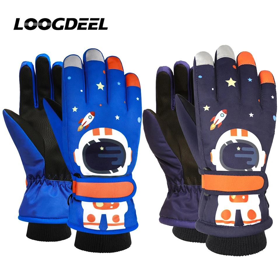 

LOOGDEEL утепленные водонепроницаемые детские перчатки для сноуборда, езды по снегу, детские зимние перчатки для мальчиков и девочек, зимние детские лыжные перчатки