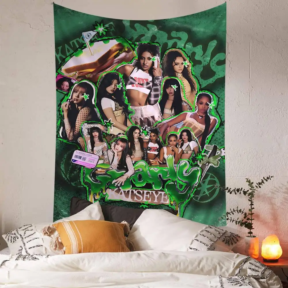 Global Pop Group Katseye Colorful Tapestry Wall Hanging Bohemian Wall Tapestries Mandala Wall Hanging Sheets