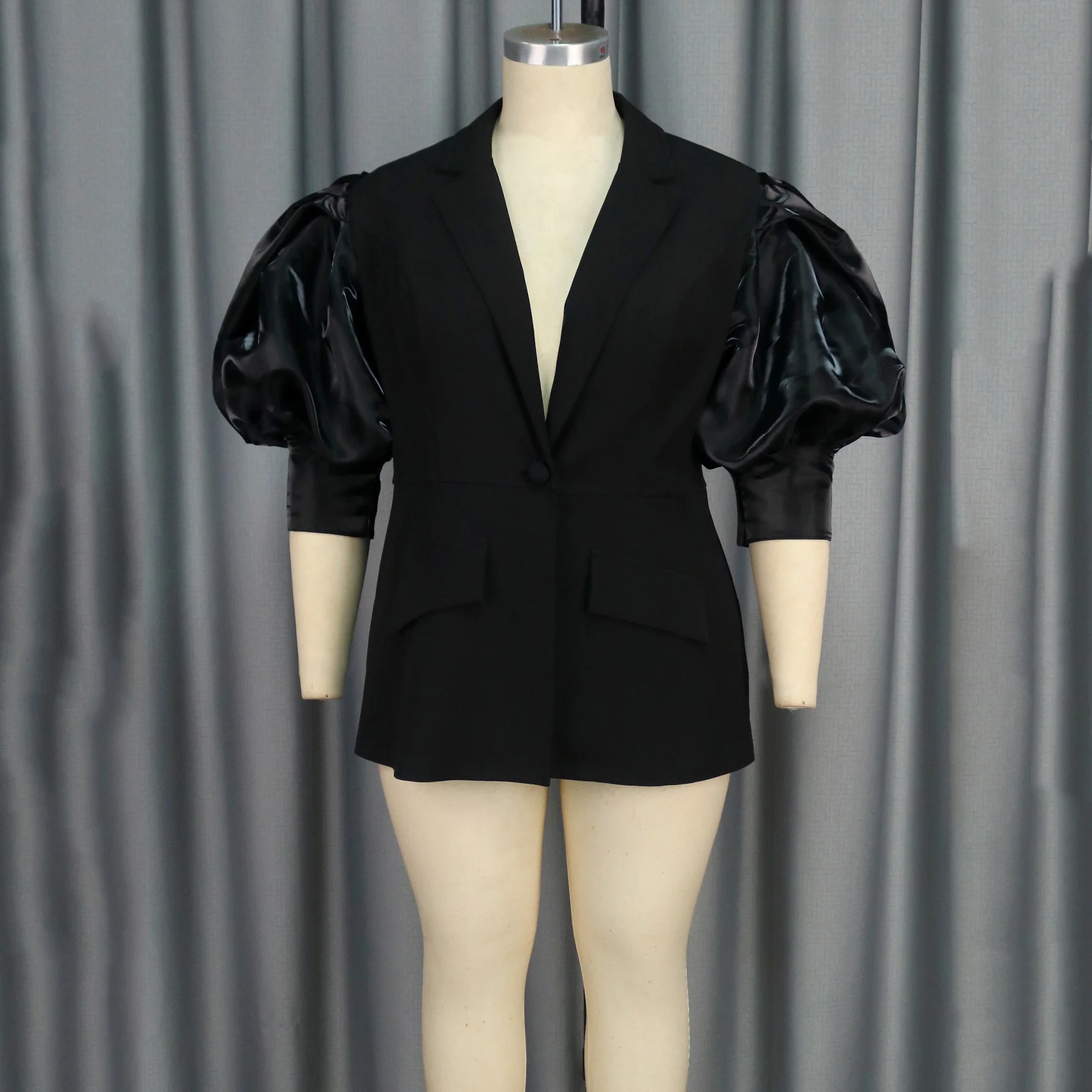 Elegant Black Blazer Jackets for Woman 2025 New Notched Collar Lantern Sleeve Single Button Fashion Luxury Birthday Party Blazer