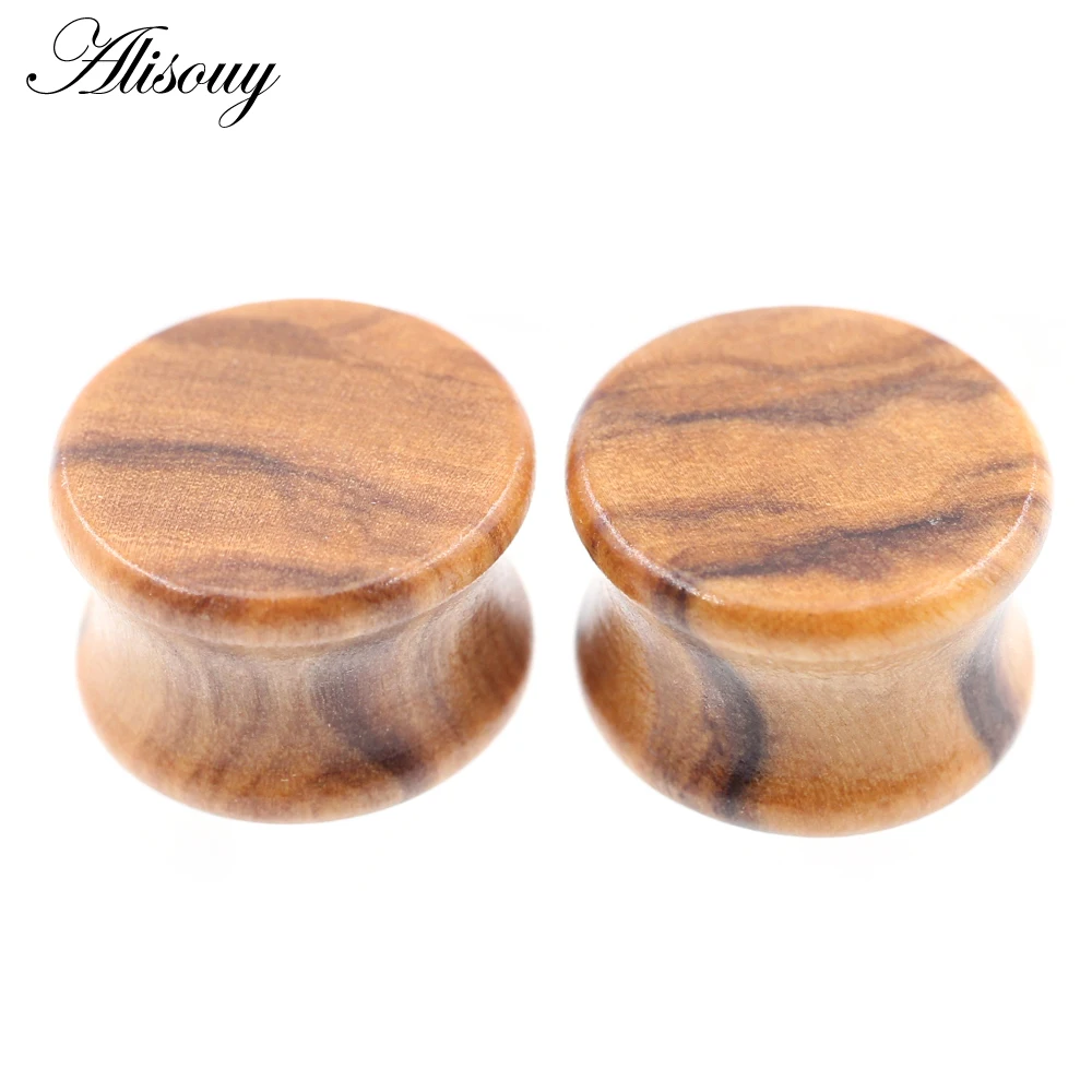 Alisouy 2PC 6-20mm Ear Tunnel Plug Olive Wood Hollow Double Flared Flesh Expander Stretcher Gauge Earring Piercing Body Jewelry