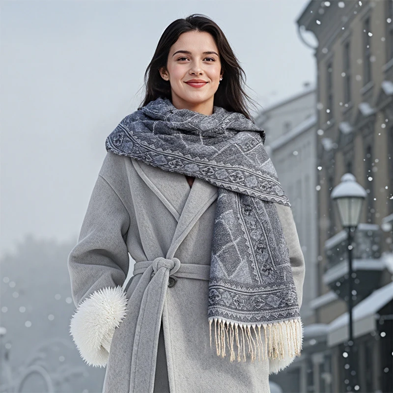 

2025 New Fashion Jacquard Design Cashmere Scarf Warm Winter Scarf for Women Geometry Wrap Neckerchief Lady Poncho Echarpe Stole