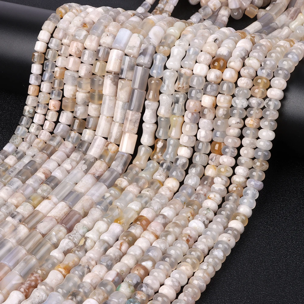 New Arrival Natural Sakura Agates Stone Bead Cherry Blossom Agat Rondelle Tube Loose Spacer Beads For Jewelry Making Accessories