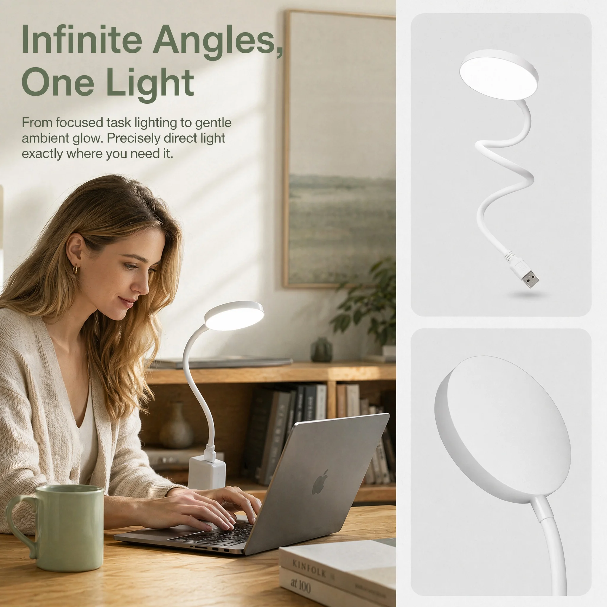 Plug Play USB Reading Light, Low Energy Led Table Lighting, Flexible Design Adjustable Bedside Eye Friendly Reading Lamp