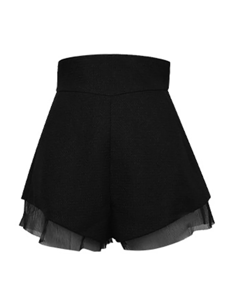 Roupas femininas commute preto calça curta senhoras chique mujer cintura alta bolso perna larga solta shorts calças ocasião formal casual
