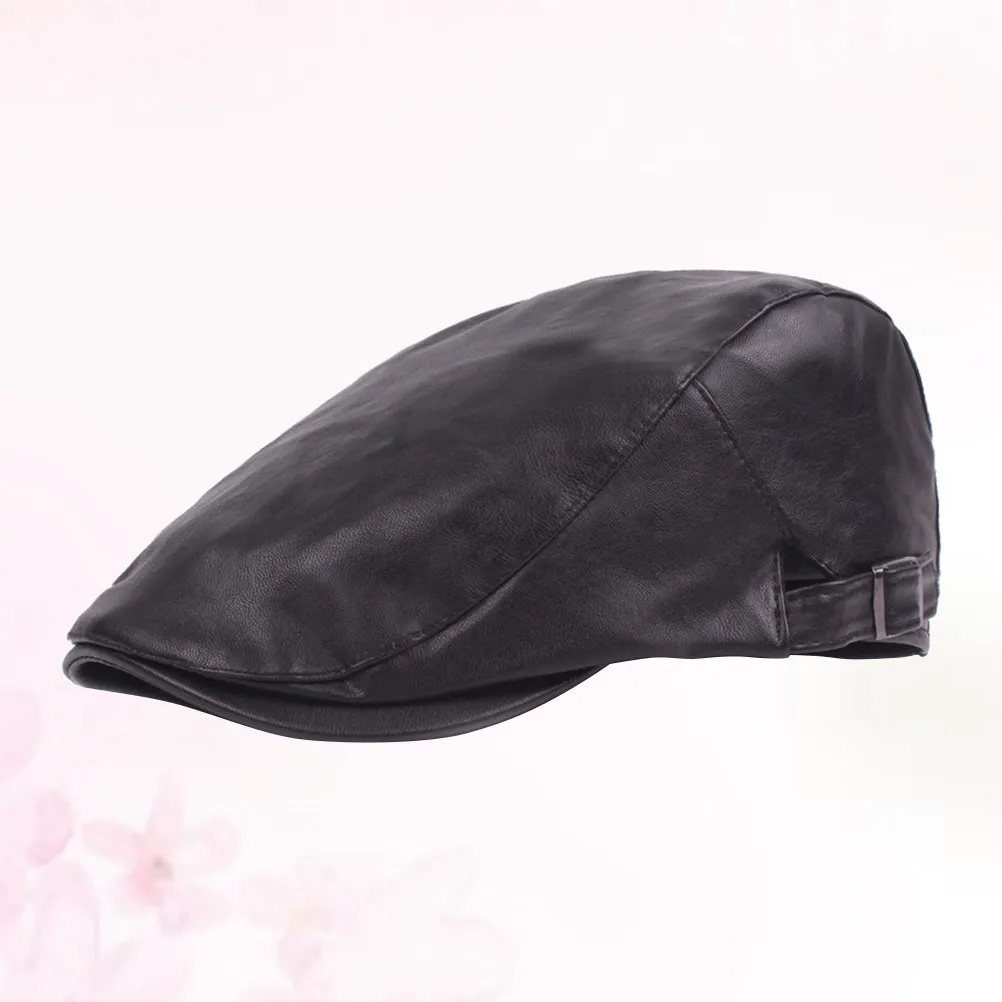 Men's Black Beret Winter Adjustable Middle-Aged Forward Cap Classic Newsboy Style Warm Beret Adjustable