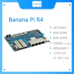 Banana Pi BPI R4 Wifi 7 board with MTK MT7988A design,4G RAM and 8G eMMC onboard