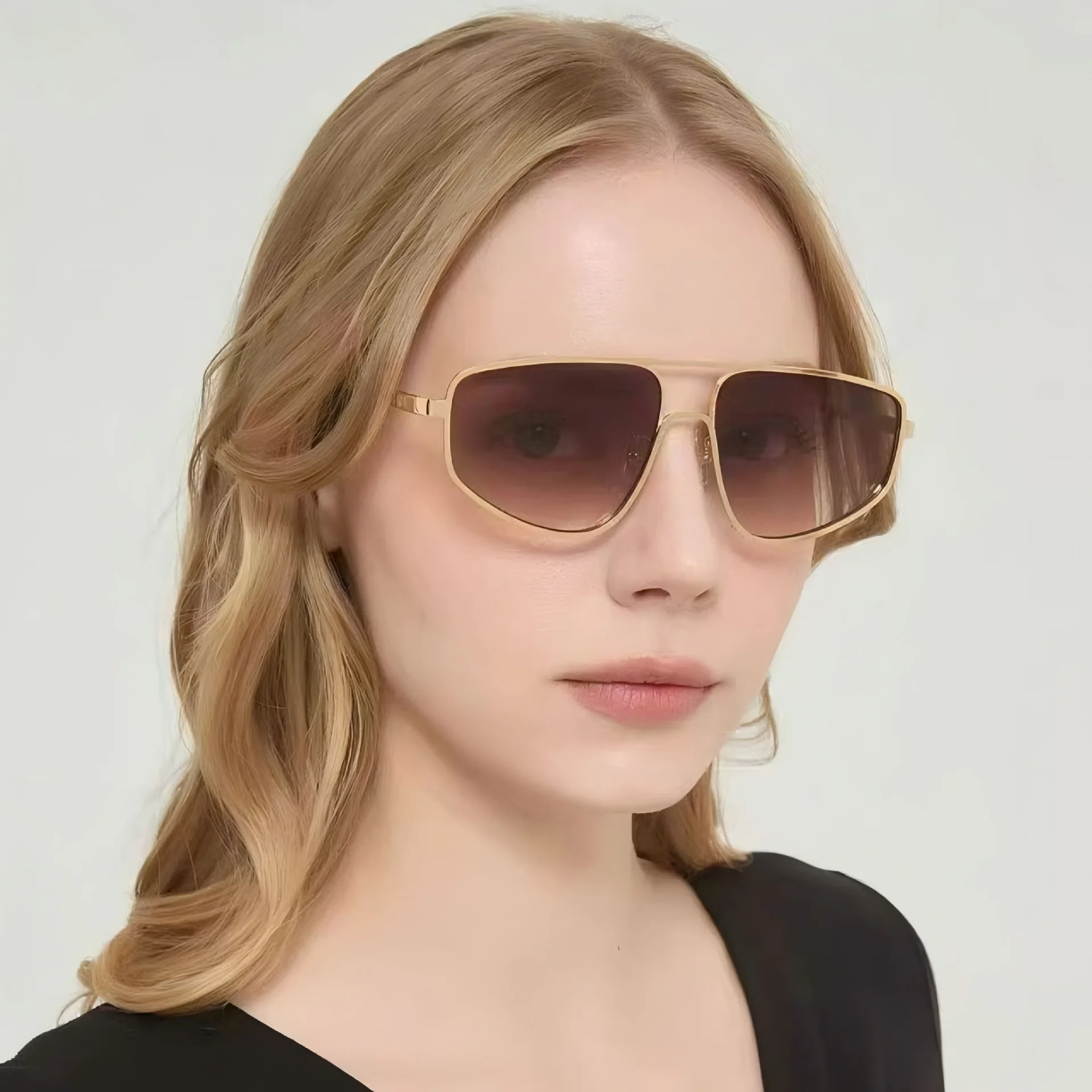 Metal Retro Square Frame Double Bridge Sunglasses Personalized Outdoor Fashion Sunglasses Women's Simple Casual Sunglasses UV400