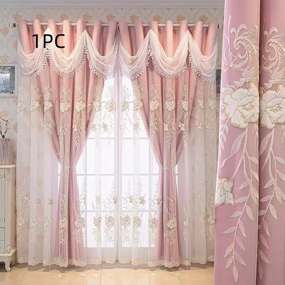 1pc Double-layer French Embroidered Sheer Curtains with Delicate Rose Embroidery, Ideal for Living Rooms, Bedrooms