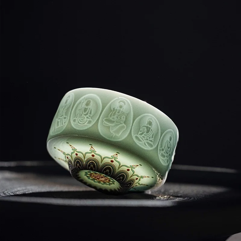 Embossed Dunhuang Buddha statue master cup ceramic kung fu tea set tea cup personal special cup high-end gift box