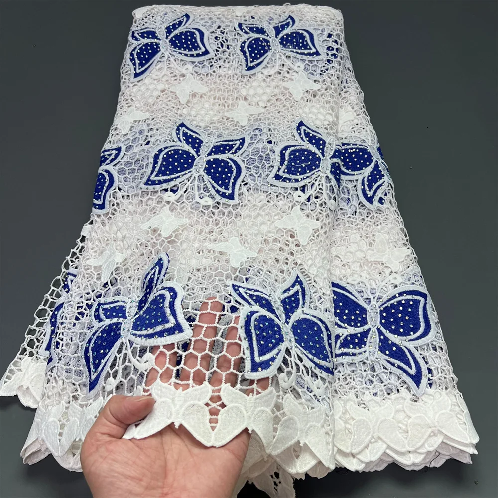 

2025 Высокое качество, кружевная ткань с вышивкой, тюль, свадебное африканское нигерийское праздничное платье, гипюр, водорастворимые блестки, 5 ярдов ZJ037