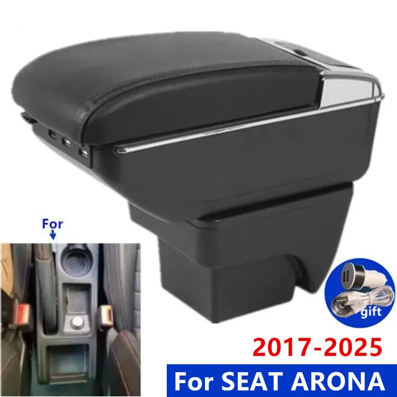 Für SEAT ARONA Auto-Armlehne Mittelkonsole Aufbewahrungsbox Neues Auto-Interieur mit Getränkehalter Auto-Zubehör Doppelschicht 2017-2024