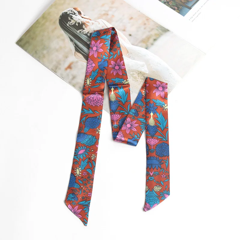 16 Farben bedruckter Blumenschal für Damen – schmales, glattes Band als Stirnband, Halstuch, Taschenband, Haargummi, Gürtel und Accessoires – Detail 14
