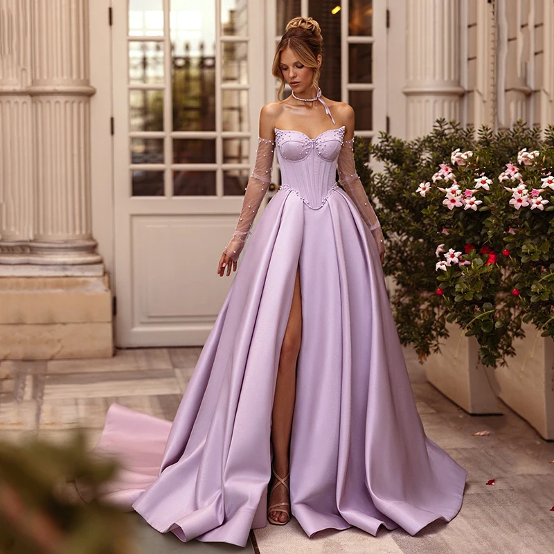 

Thinyfull 2025 A-Line Prom Evening Dresses Saudi Arabia Sweetheart Pearls Satin Night Dress Formal Cocktail Party Prom Gowns