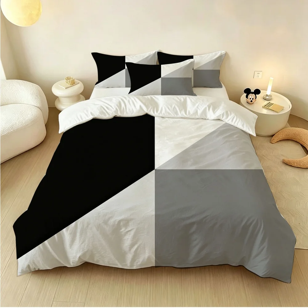 New Design Geometric Duvet Cover for Kids Comforter Cover Set Twin Size Strip Lines Bedding Set with Case 4Pcs Bedroom Decor