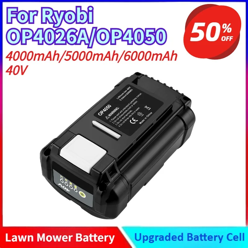 

Brand New 4000mAh/5000mAh/6000mAh 40V Lithium-ion Lawn Mower Battery Replacement for Ryobi OP4026A OP4050 Power Tool Batteries
