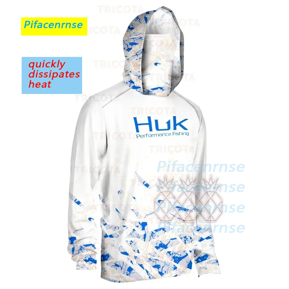 

HUK Performance Fishing Shirts Men's Breathable Sun Uv Protection Hooded Mask Fishing Clothing Summer Long Sleeve Fishing Wear