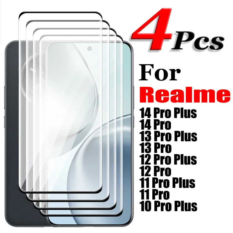 

2/3/4PCS Glass For Realme 14 Pro+ Tempered Glass For Realme 10 11 12 13 14 Pro Plus Screen Protector 3D Curved Full Cover Glass