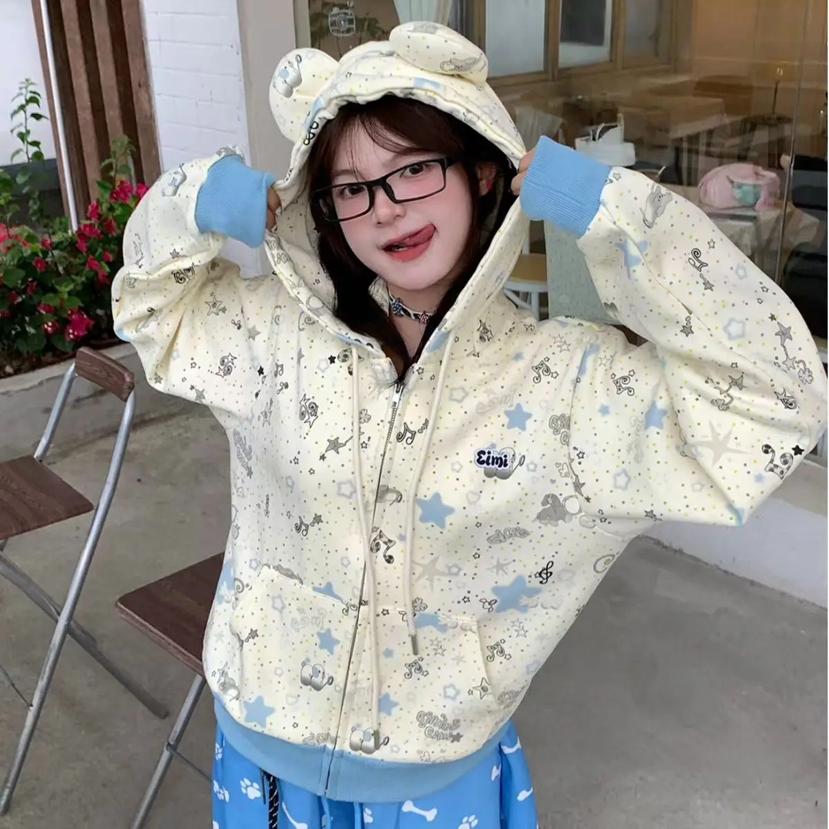 Korean Sweet Star Notes Hoodies Women Loose Embroidery Sweatshirts Preppy Style Fall Winter Fashion Female Kawaii Japan Tops