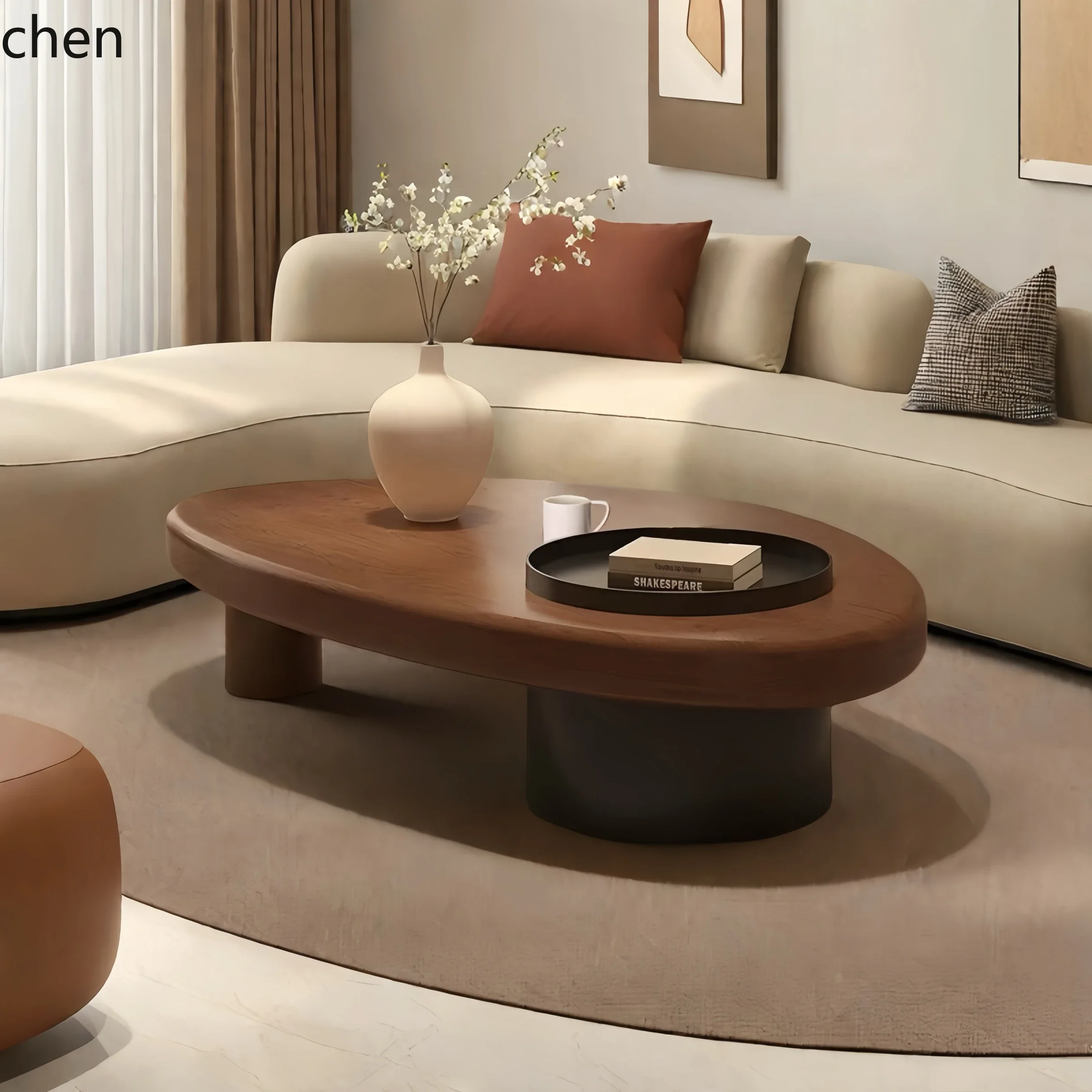 Mesa de centro H5.26 de madera maciza con forma especial para sala de estar, hogar, apartamento pequeño, creativa, con espacio de almacenamiento.