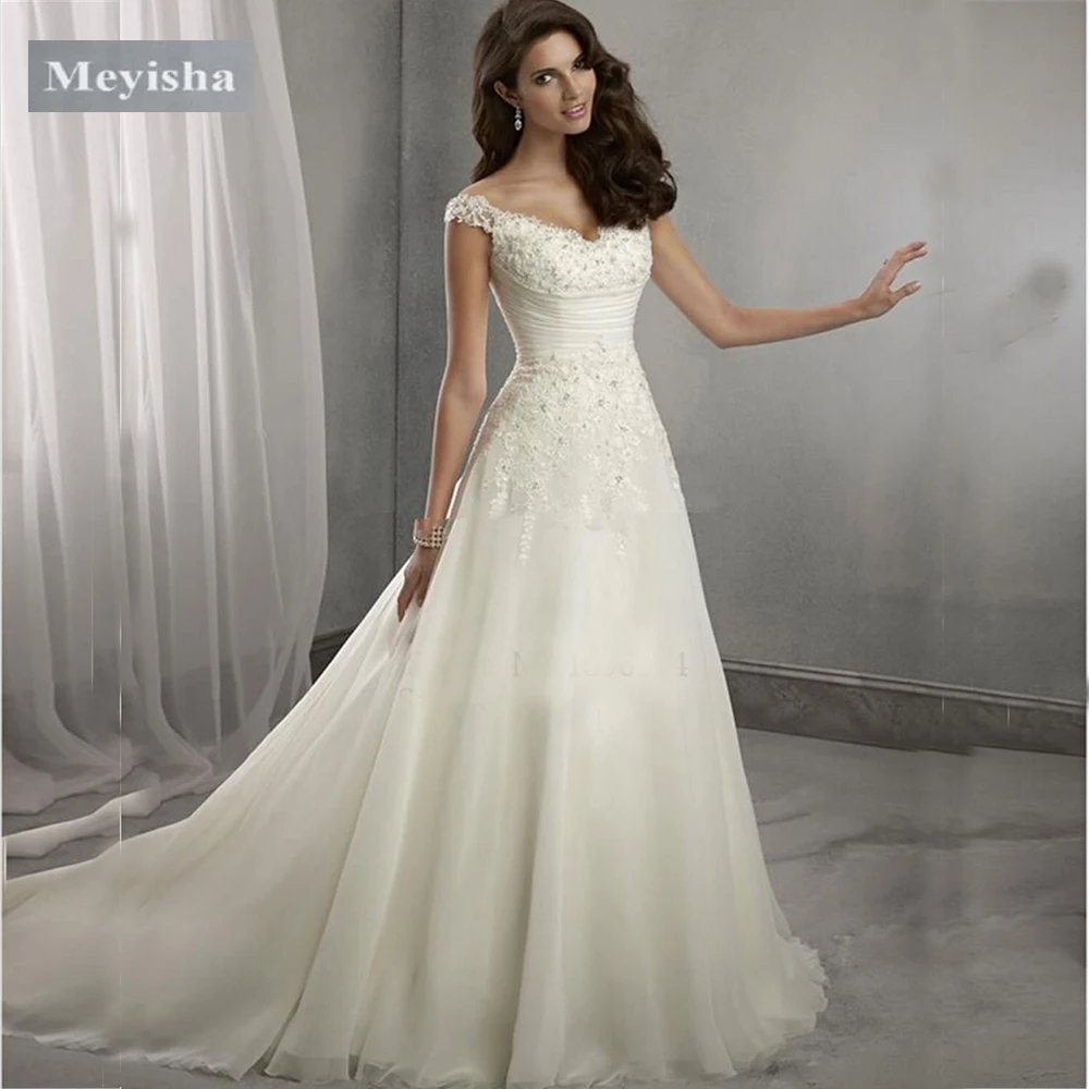 

Customized ZJ9039 Luxury Civil Chiffon Wedding Gowns Bridal Boho Wedding Dresses Lace Appliques