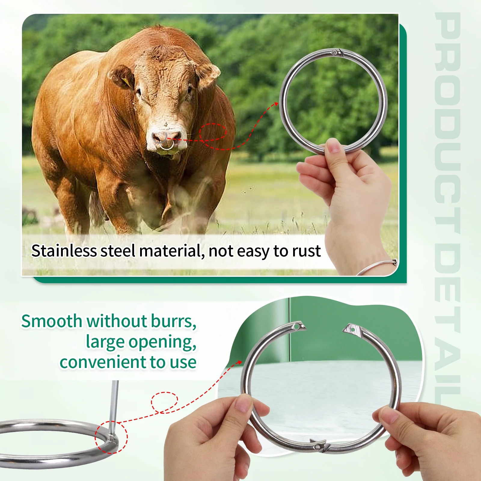 1Pcs Metal Cattle Nose Rings Bull Ox Cow Bovine Traction Clamp Farm Animal Livestock Nose Clips Farm Animal Supplies 8.6/10.2cm