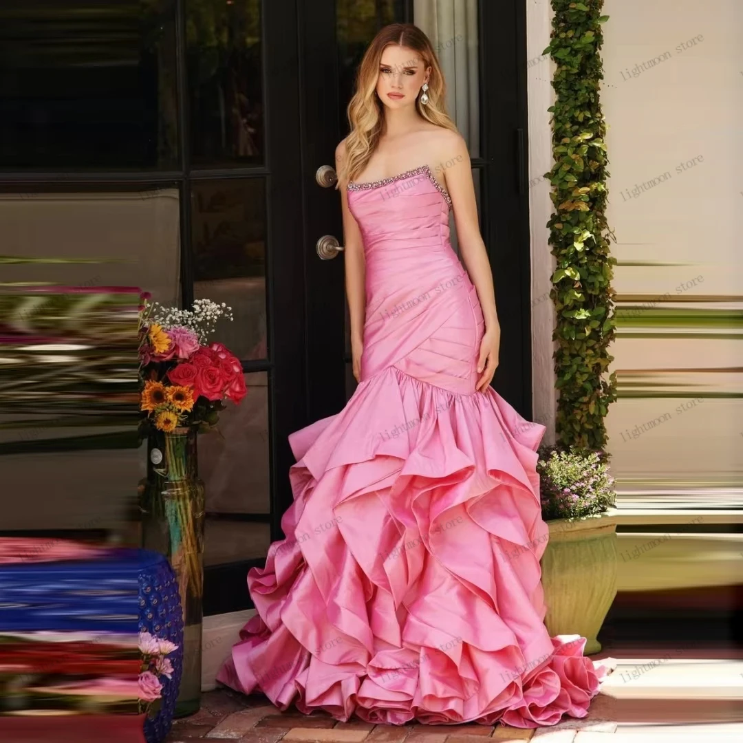 

Glamorous Evening Dresses Gorgeous Prom Dress Satin Tiered Robes For Formal Party Sleeveless Pretty Vestidos De Gala Customized