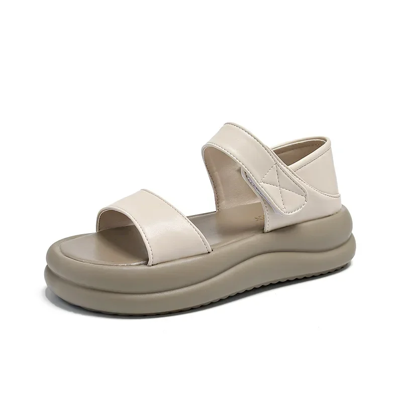 

Casual Sandals Side Hollow Belt Buckle Flat Bottom Roman Shoes Women Summer Fashion Round Toe Solid Slip on Flat Sandals