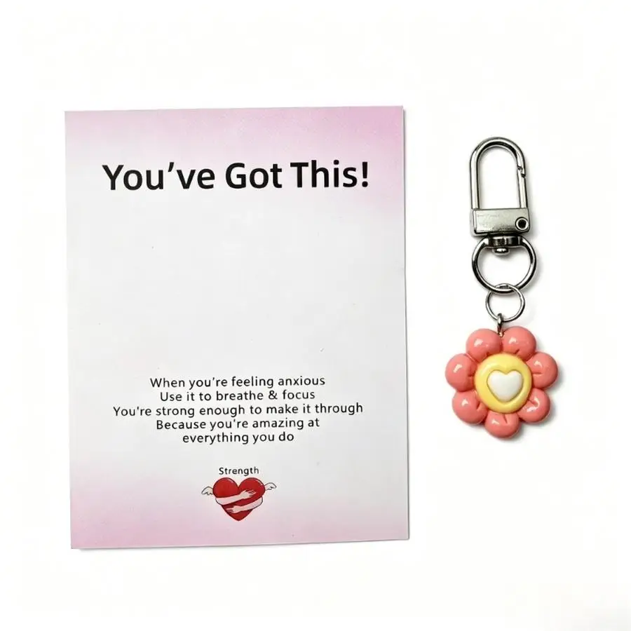 1/5/10/20/50/100pcs Gift for Her/Him Heart Flower Keychain - An Encouraging Charm with a Quote Card, This Is an Inspirational Gi