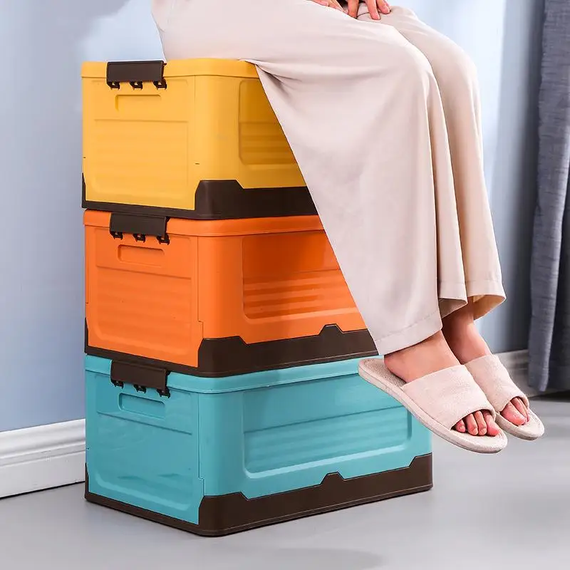 Large Size Foldable Car Trunk Clothes Storage Box Dormitory Organizer Plastic Storage Box Double Door Structure Simple Style