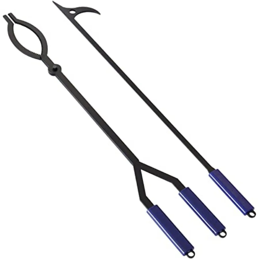 

40" Fire Log Tongs Firewood Grabber and Fire Poker Set, Large Fire Pit Tool Outdoor/Indoor Bonfire Campfire Backyard Deck Campi