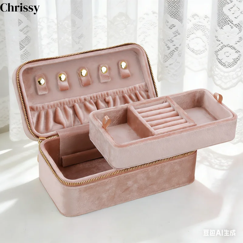 

Pink Velvet Jewelry Box For Women Pendants Ring Earrings Key Organizer Personalized Gifts Custom Logo Travel Storage Box