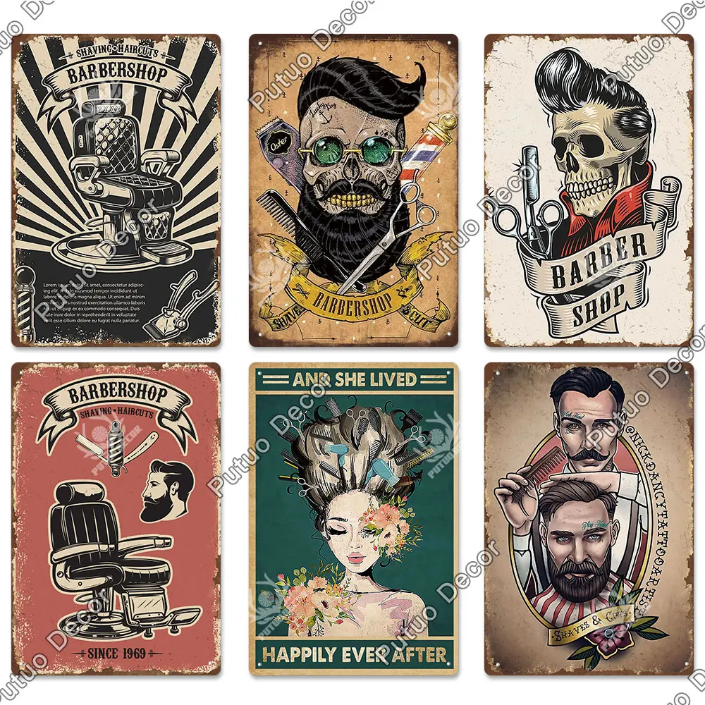 Putuo Decor Barber Tin Sign Plaque Metal Plate Vintage Retro Barber Shop Wall Art Posters Iron Painting for Room House Stickers