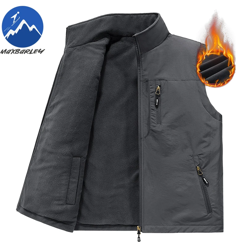 

Mens Vest Outdoor Fishing Fleece Lined Windproof Stand Collar Jacket Men Spring Autumn Double Sided Wearing Sleeveless Waistcoat