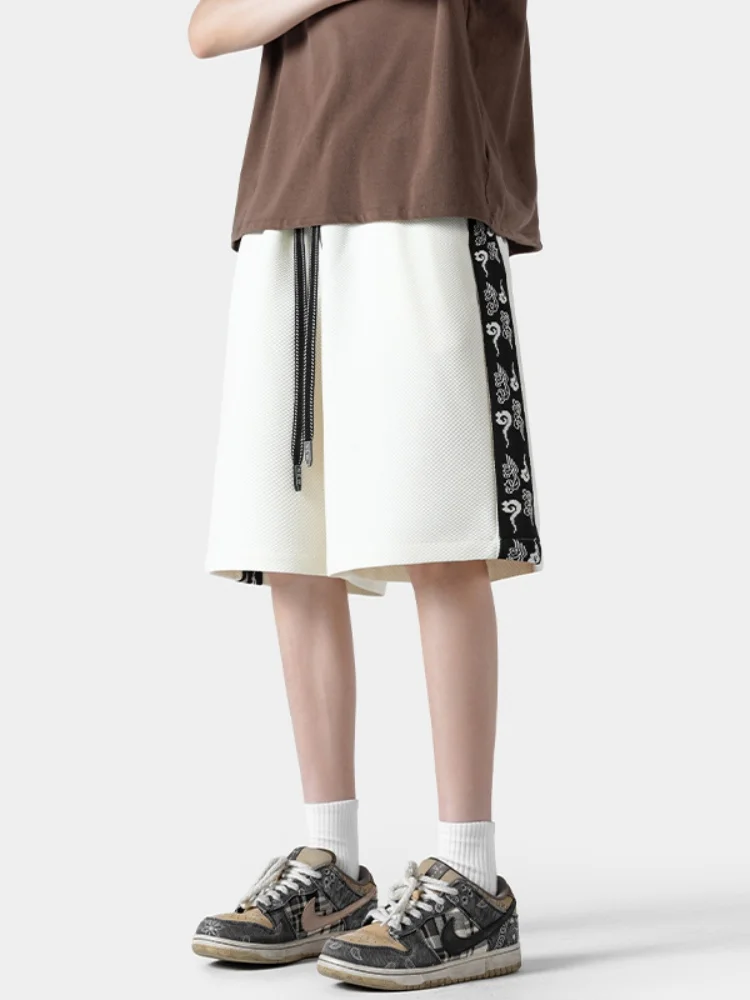 

New Chinese Sle Spor Stripe ort Pants Men's Summer Five-Part Oversize Baskeall Pants Breathable Lightweight Straight Leg