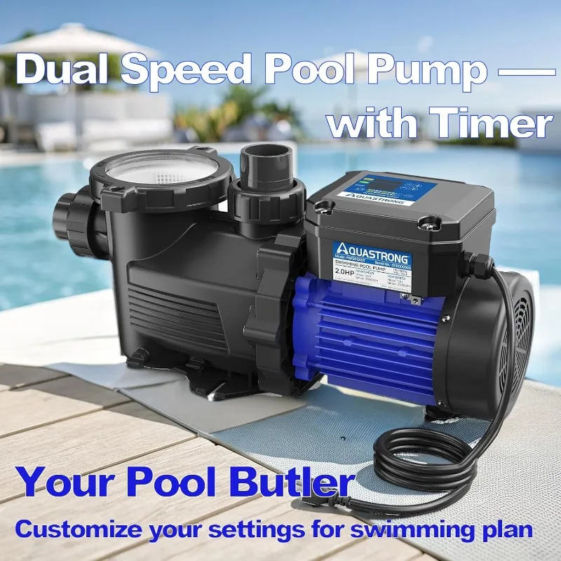 

In/Above Ground Pool Pump, High Flow (Dual Speed with Timer, 2HP, 5186 GPH, 115V)