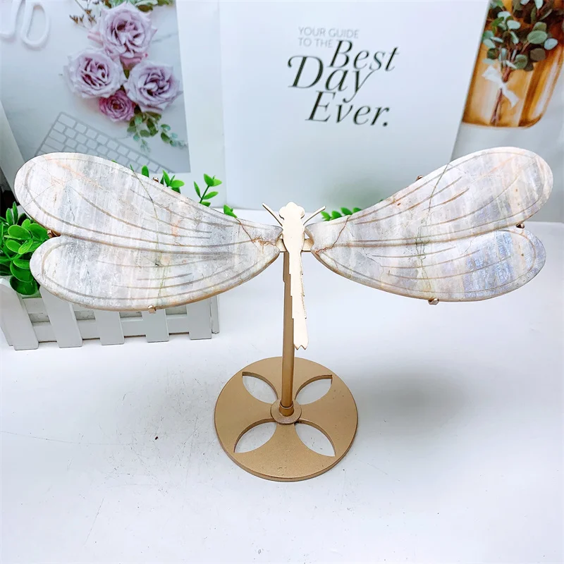 

Natural Moon Stone Dragonfly Wings Crystal Carving Quartz Healing Reiki Gemstone Stone Home Ornament Decoration Gift 1pair