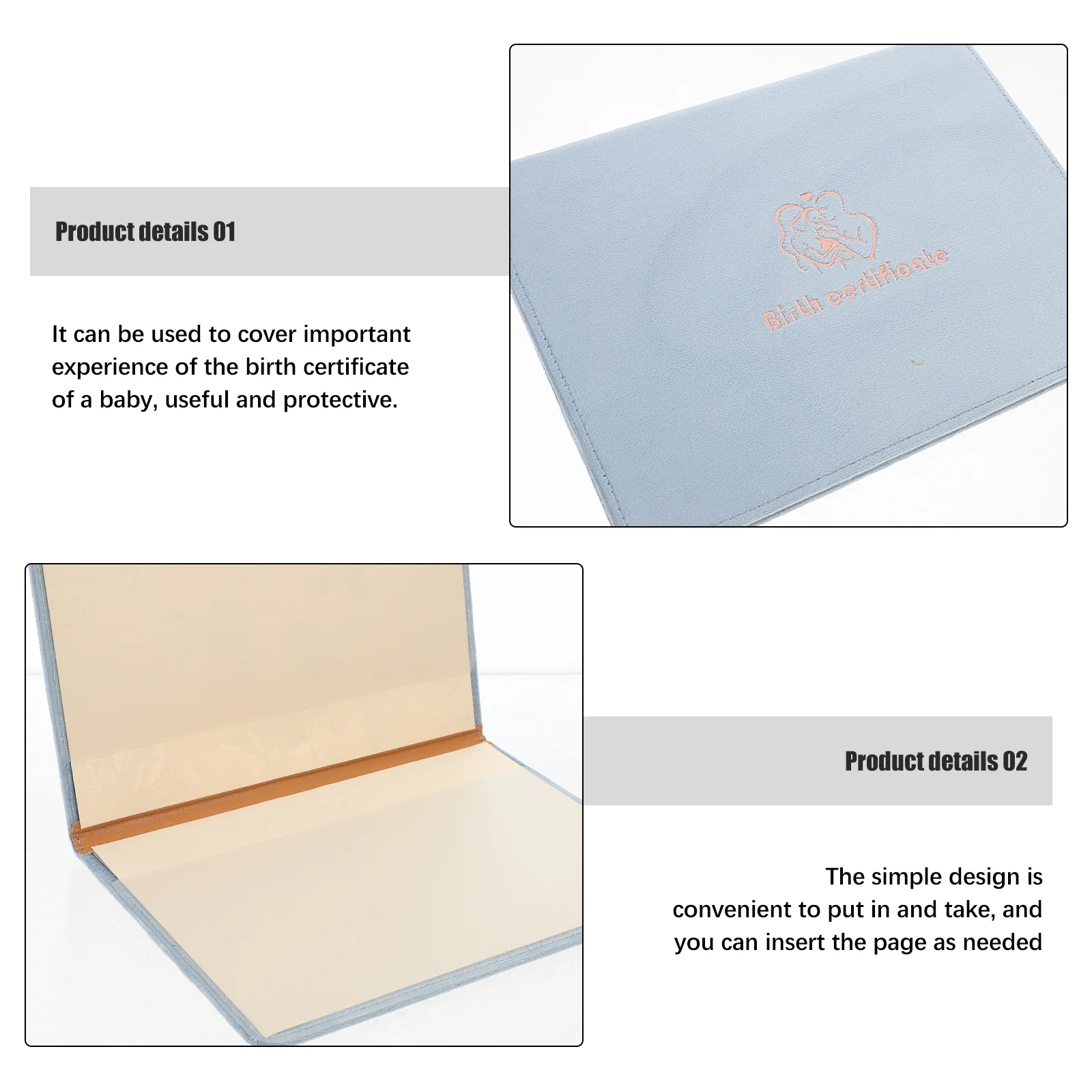 

Birth Certificate Protective Cover Sky-blue Artificial Folder for Newborn Baby Document Organizer Simple Elegant