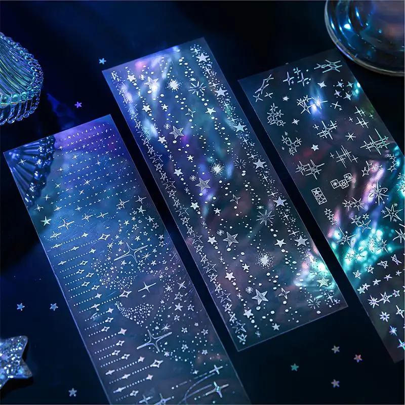 ~New 3Sheets/pack Kawaii PET Laser Silver Stickers DIY Diary Phone Case Handmade Scrapbook Aesthetic Stickers Student Stationery