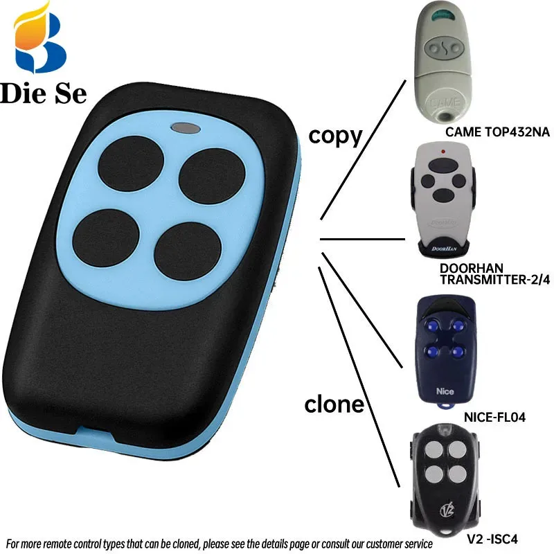 Diese RF Clone Remote Control 433Mhz 4 Button Copy Transmitter Can Copy Fixed Learning Code Remotes Doorhan Nice Came