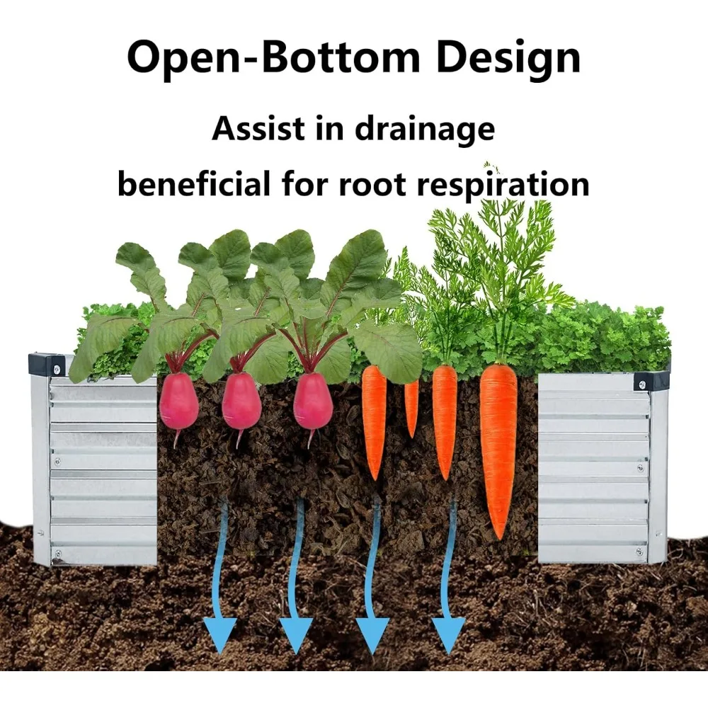 

2 упаковки, 6x3x1 футов, оцинкованные садовые кровати, комплект уличных металлических садовых горшков для овощей, приподнятых цветочных трав, серебро