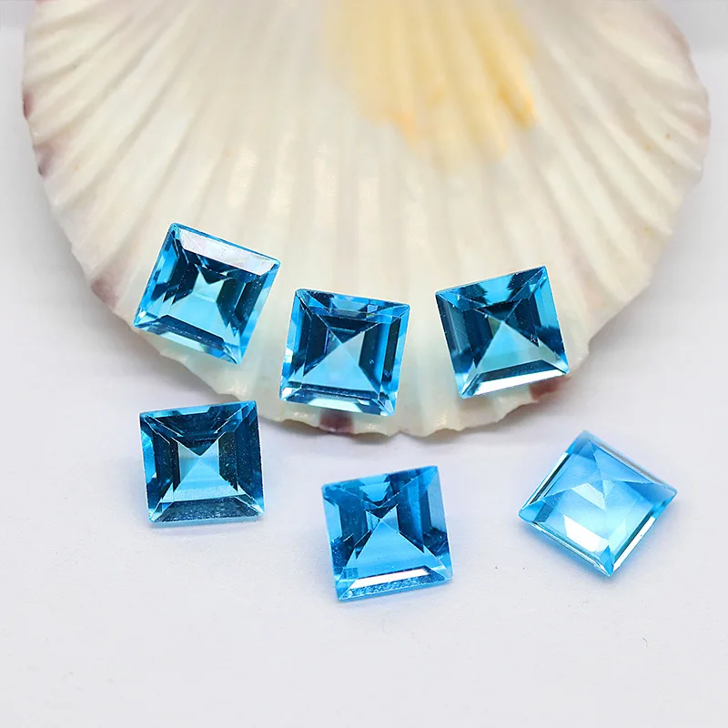 Factory Wholesale 100% Real Natural Square Shape Rectangle Sky Blue Topaz Gemstone Loose Gems Diy Material for Jewelry