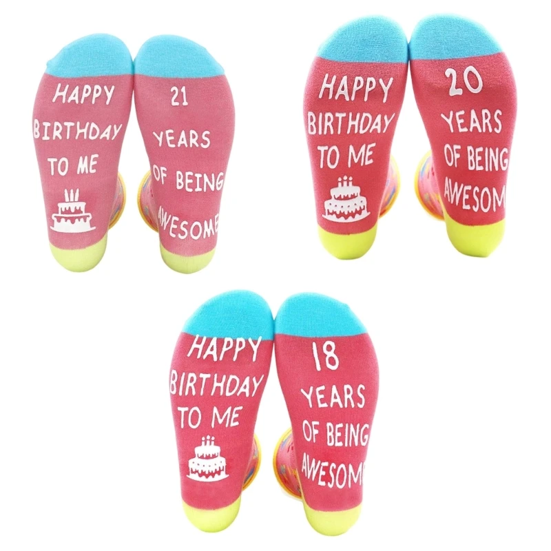 Happy Birthday To Being Awesome Jacquard Socks for Women's Teens Birthday Celebrations Hosiery Ages 18 to 21 Years